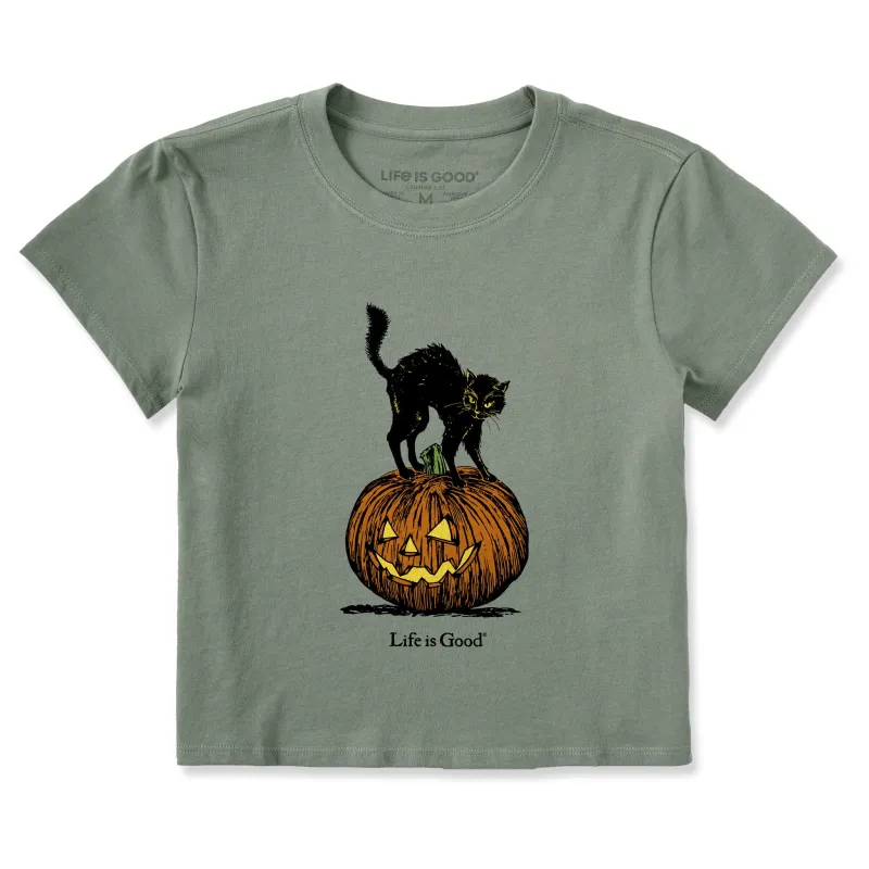 Women's Pumpkin Cat Crusher-LITE Shrunken Tee sold by Life is Good