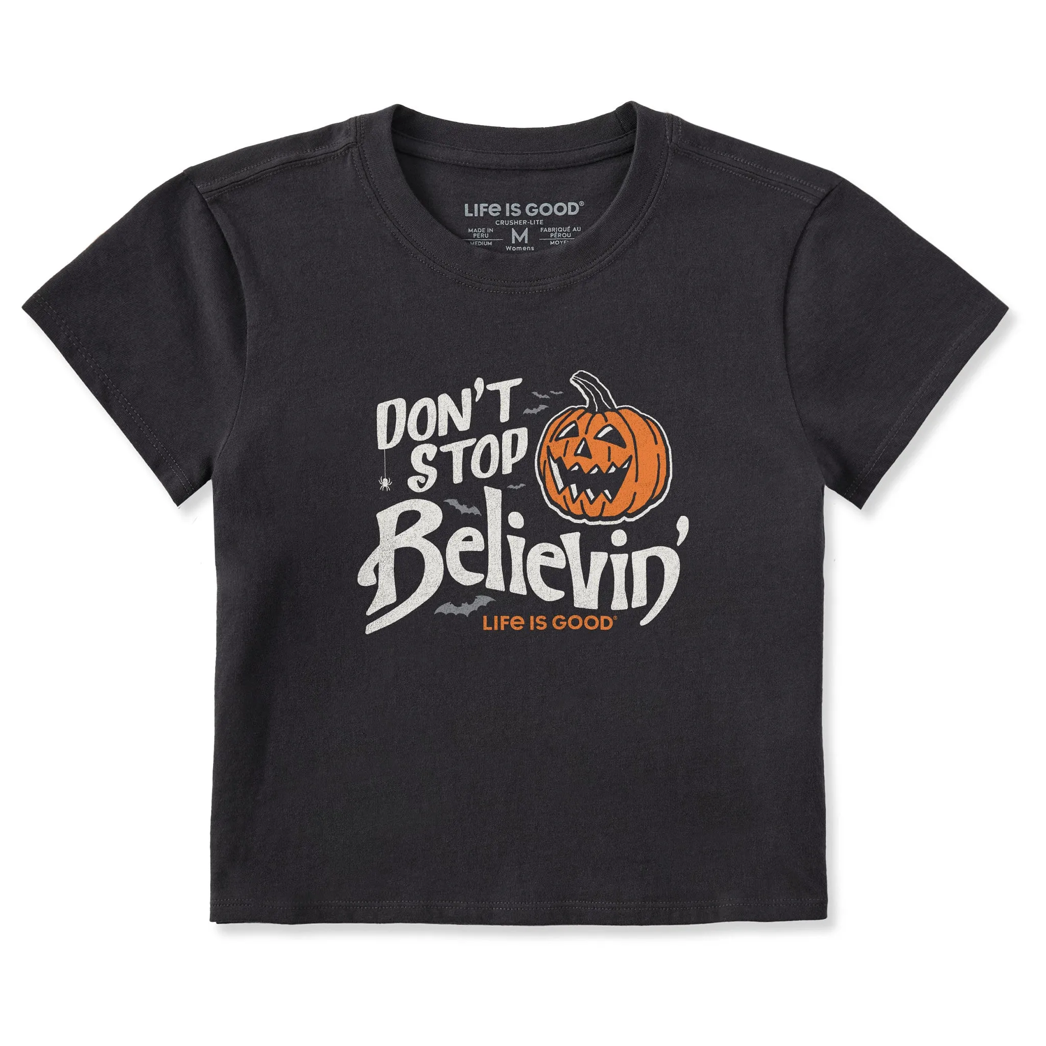 Women's Don't Stop Believin' Pumpkin Crusher-LITE Shrunken Tee sold by Life is Good