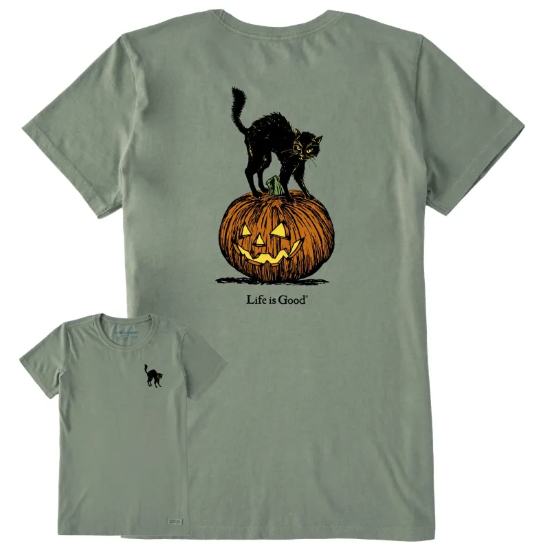 Women's Pumpkin Cat Short Sleeve Crusher Tee sold by Life is Good