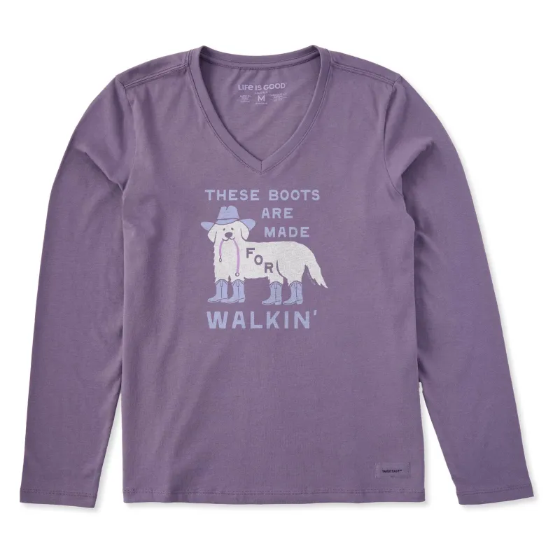 Women's These Boots are Made for Walkin Dog Long Sleeve Crusher Vee sold by Life is Good