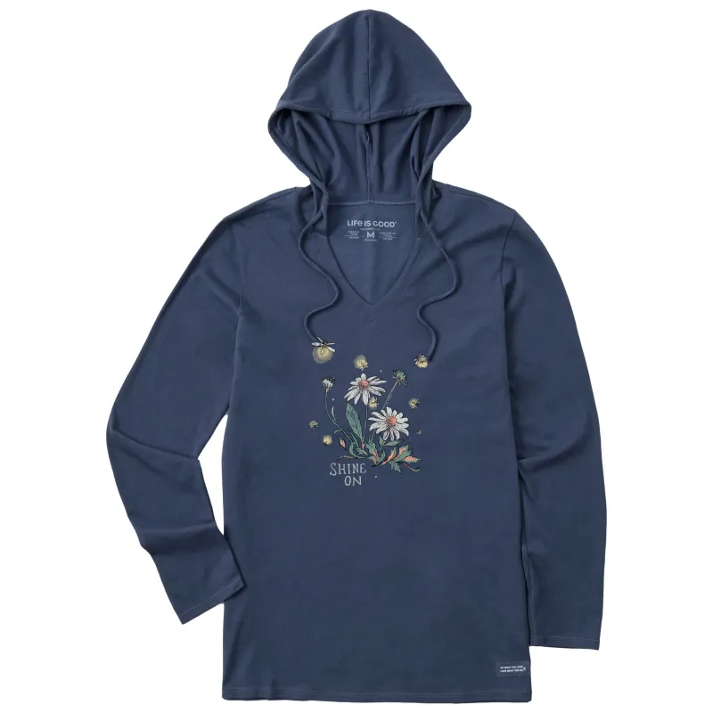 Women's Dreamy Shine On Daisies Long Sleeve Crusher-LITE Hooded Tee sold by Life is Good