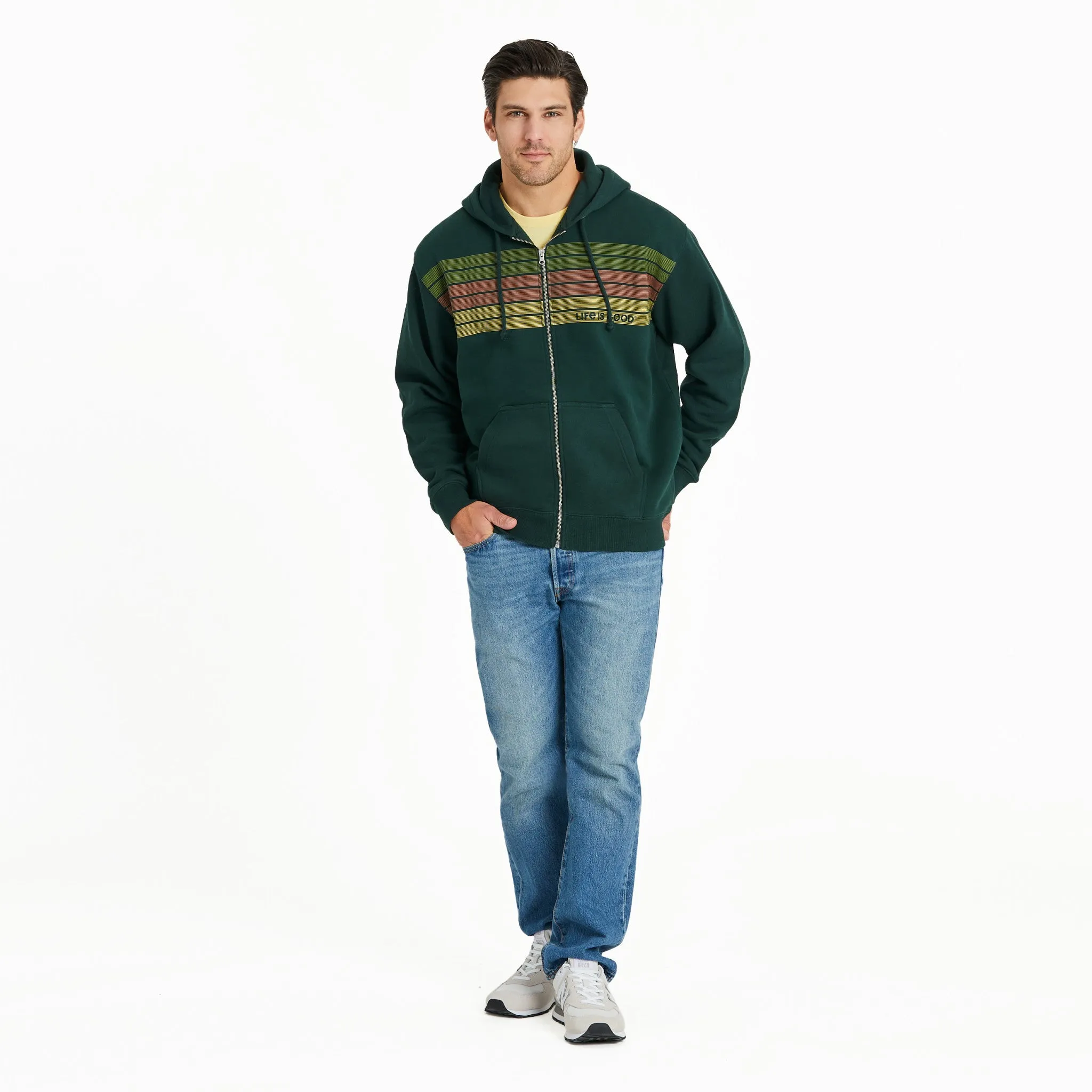 Men's Three Striped Block Good Vibes Fleece Zip Hoodie sold by Life is Good product image thumbnail 5