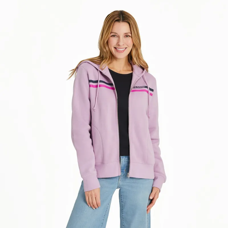 Women's LIG Two Stripes Good Vibes Fleece Zip Hoodie sold by Life is Good