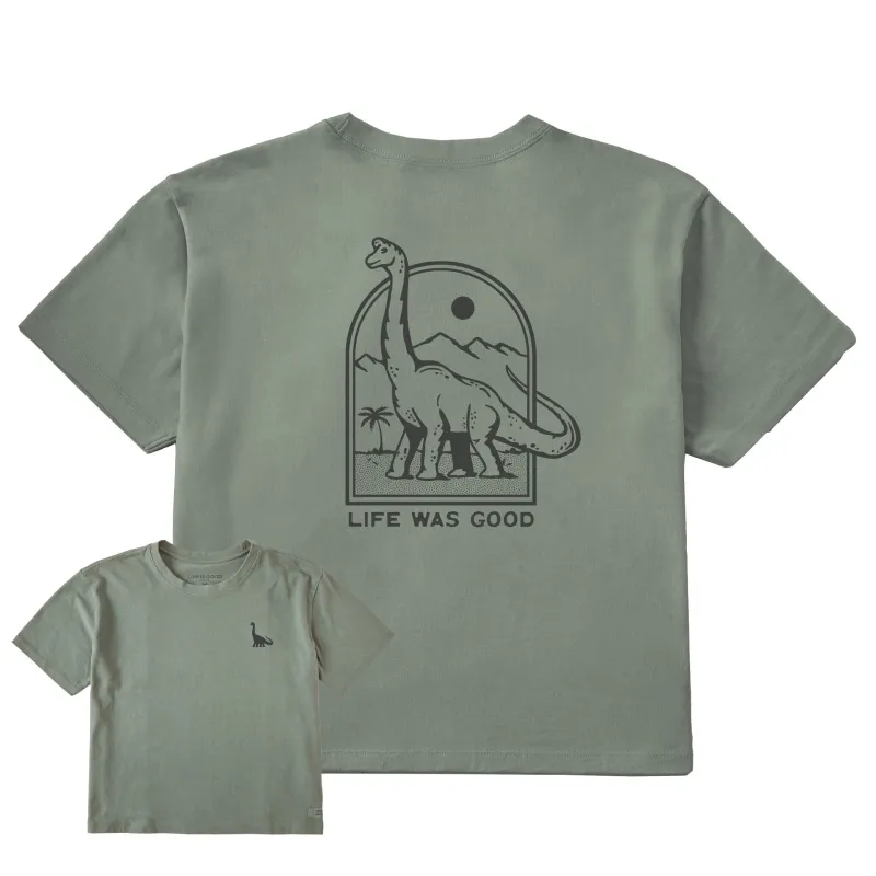 Women's Life Was Good Dinosaur Short Sleeve Crusher Boxy Tee sold by Life is Good