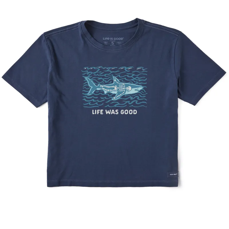 Women's Life Was Good Shark Short Sleeve Crusher Boxy Tee sold by Life is Good