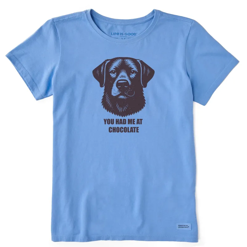 Women's Bert's You Had Me at Chocolate Lab Short Sleeve Crusher Tee sold by Life is Good