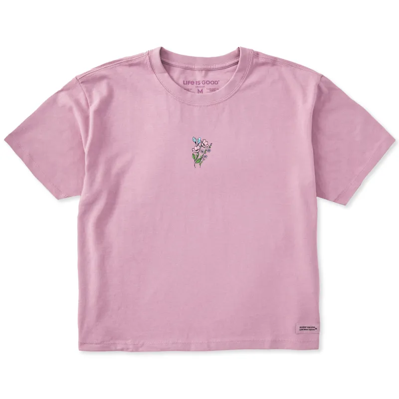 Women's Embroidered Wildflower Bouquet Short Sleeve Crusher Boxy Tee sold by Life is Good
