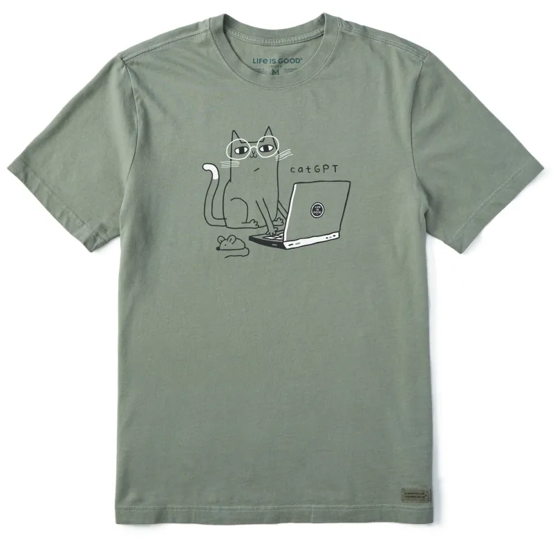 Men's CatGPT Laptop Short Sleeve Tee sold by Life is Good