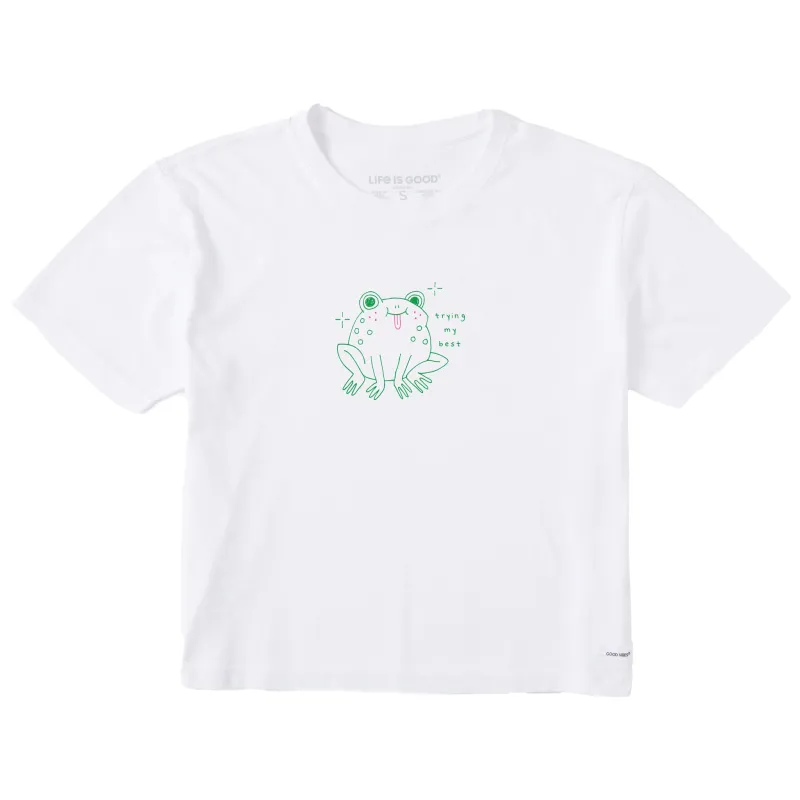 Women's Trying My Best Frog Short Sleeve Crusher Boxy Tee sold by Life is Good
