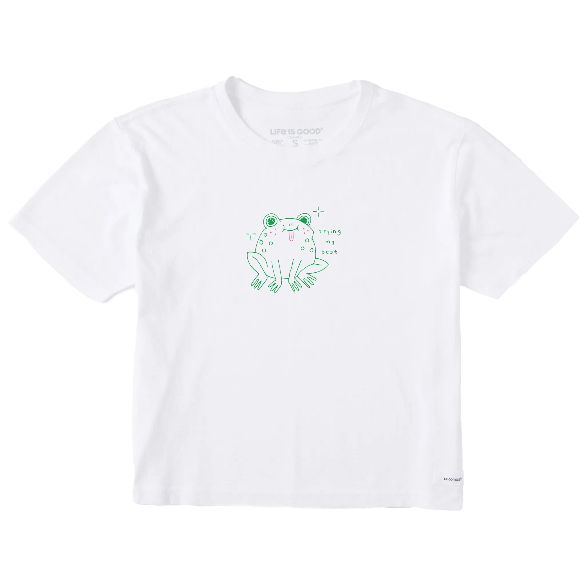 Women's Trying My Best Frog Short Sleeve Crusher Boxy Tee sold by Life is Good