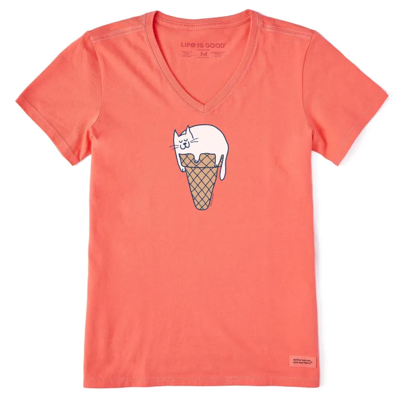 Women's Ice Cream Cat Short Sleeve Crusher Vee sold by Life is Good