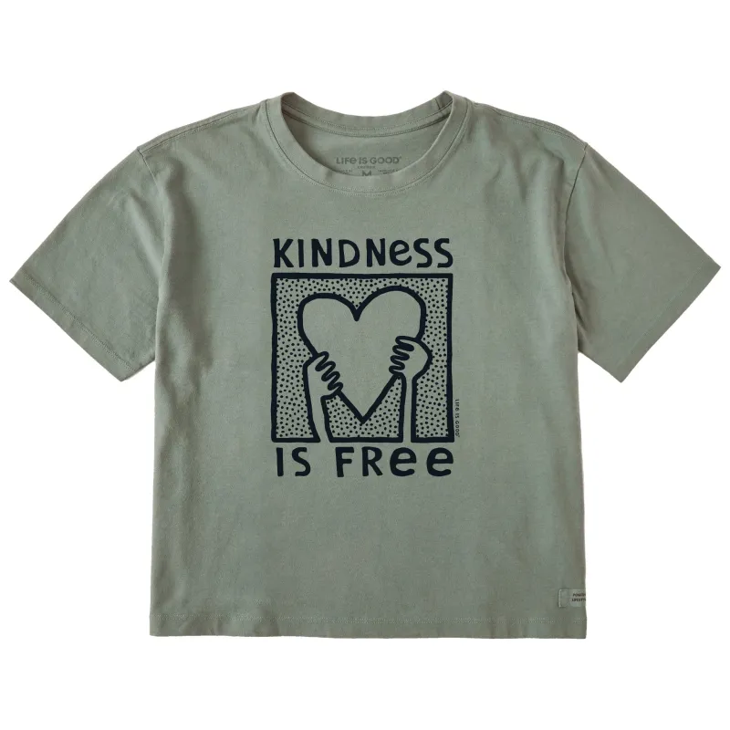 Women's Kindness is Free Heart Short Sleeve Crusher Boxy Tee sold by Life is Good
