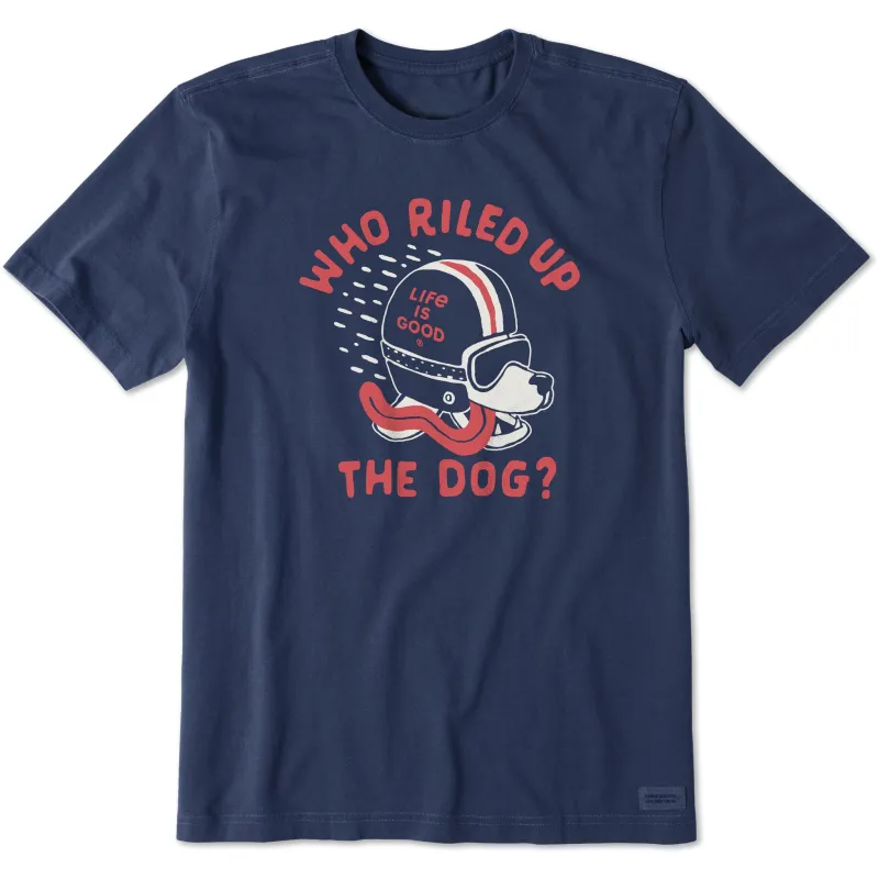 Men's Who Riled Up the Dog? Short Sleeve Tee sold by Life is Good