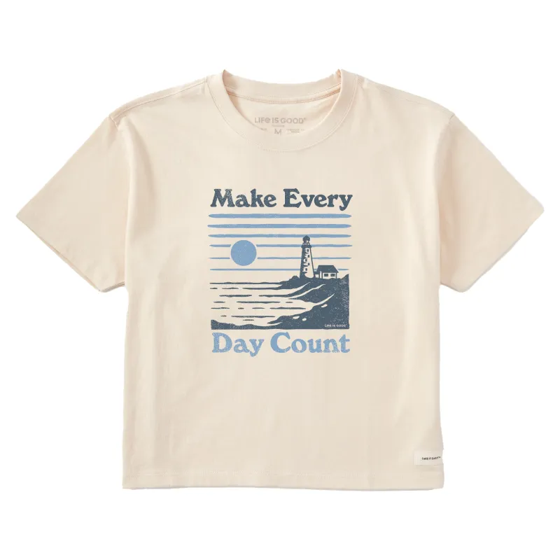 Women's Make Every Day Count Lighthouse Short Sleeve Crusher Boxy Tee sold by Life is Good