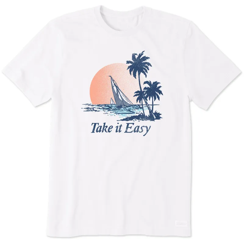 Men's Take it Easy Sail Boat Short Sleeve Crusher Tee sold by Life is Good