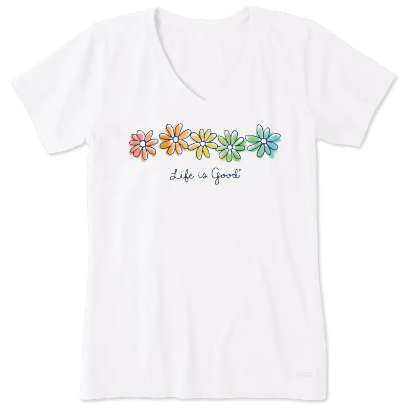 Women's Spectrum Daisies Short Sleeve Vee sold by Life is Good