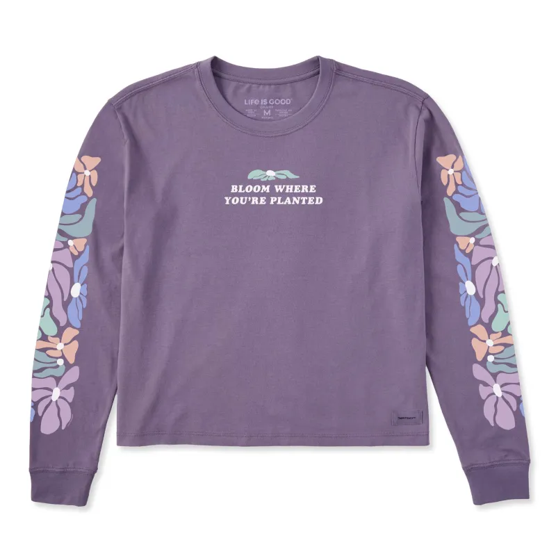 Women's Bloom Where You're Planted Flower Long Sleeve Crusher Boxy Tee sold by Life is Good