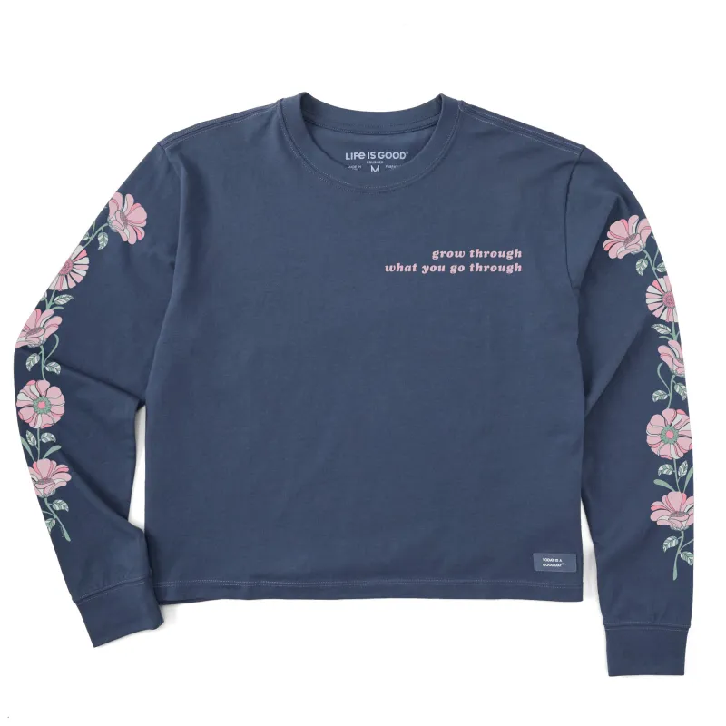 Women's Grow Through Retro Flowers Long Sleeve Crusher Boxy Tee sold by Life is Good