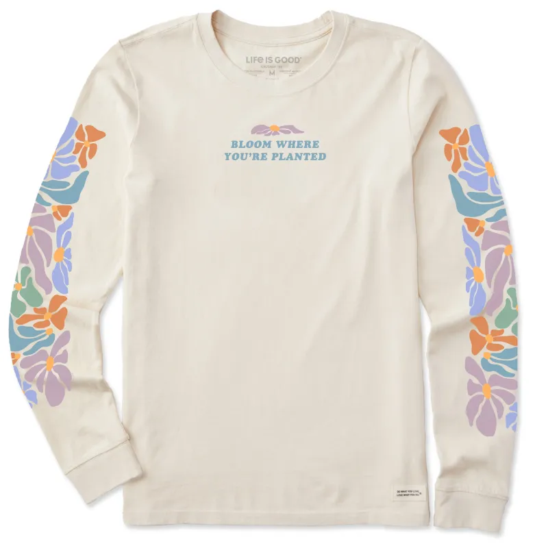 Women's Bloom Where You're Planted Flower Long Sleeve Crusher Tee sold by Life is Good