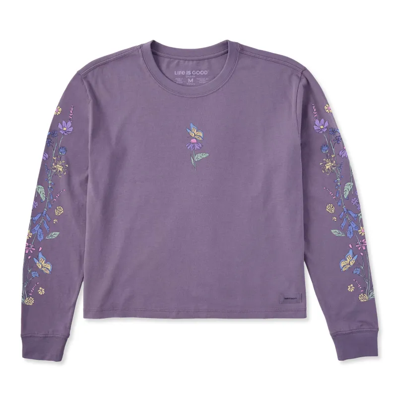 Women's Butterflies & Wildflowers Long Sleeve Crusher Boxy Tee sold by Life is Good