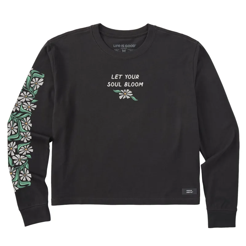 Women's Let Your Soul Bloom Daisies Long Sleeve Crusher Boxy Tee sold by Life is Good