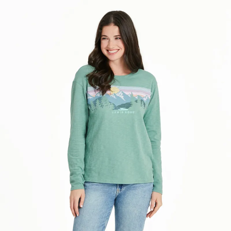 Women's Landscape Mountain Scene Long Sleeve Slub Easy Fit Tee sold by Life is Good