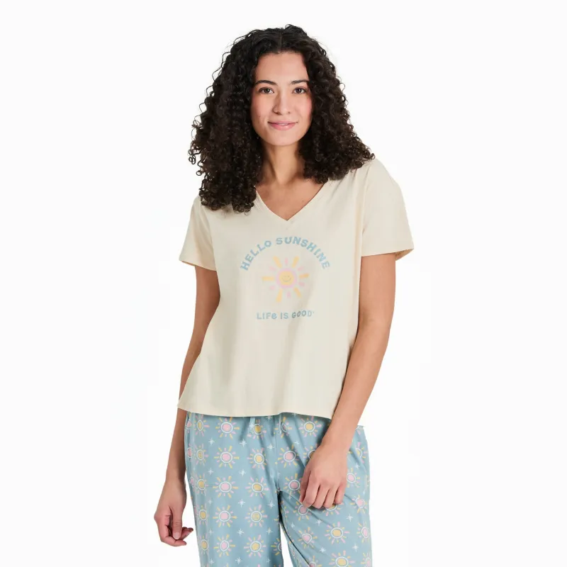 Women's Smiling Hello Sunshine Snuggle Up Sleep Vee sold by Life is Good