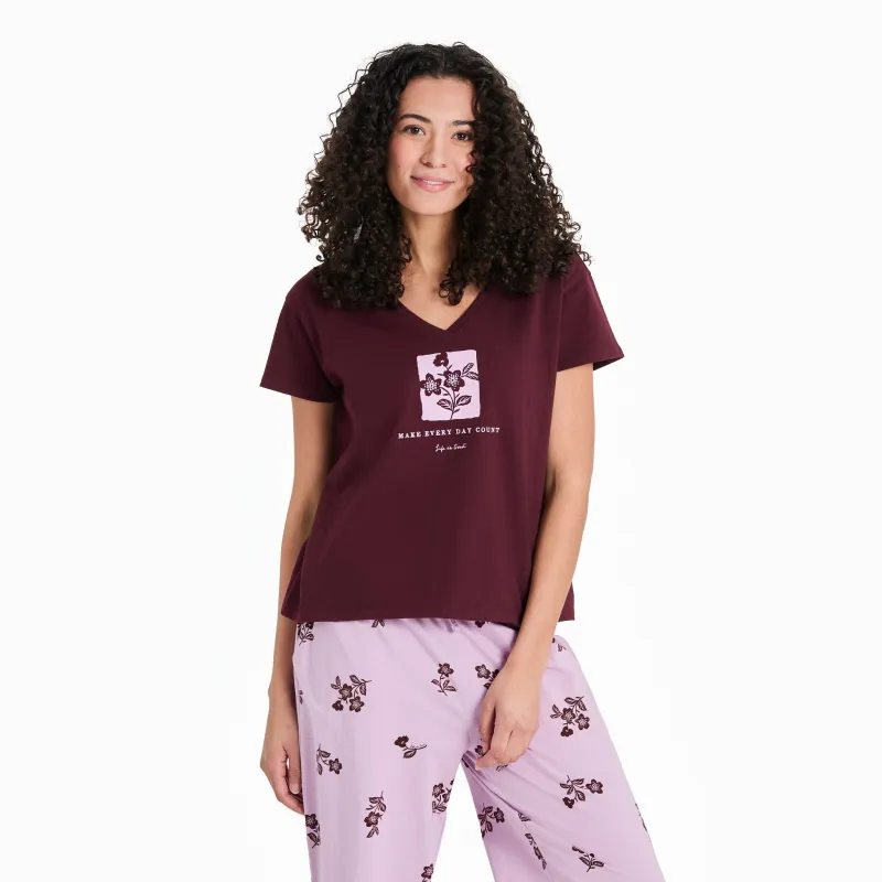 Women's Make Every Day Count Flowers Snuggle Up Sleep Vee sold by Life is Good