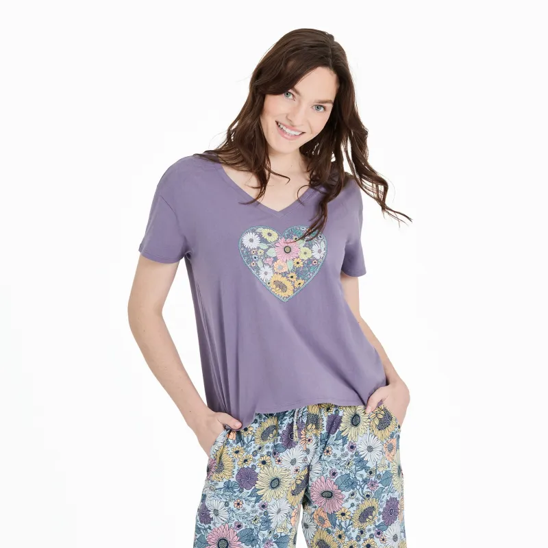 Women's Flowerful Love Snuggle Up Sleep Vee sold by Life is Good