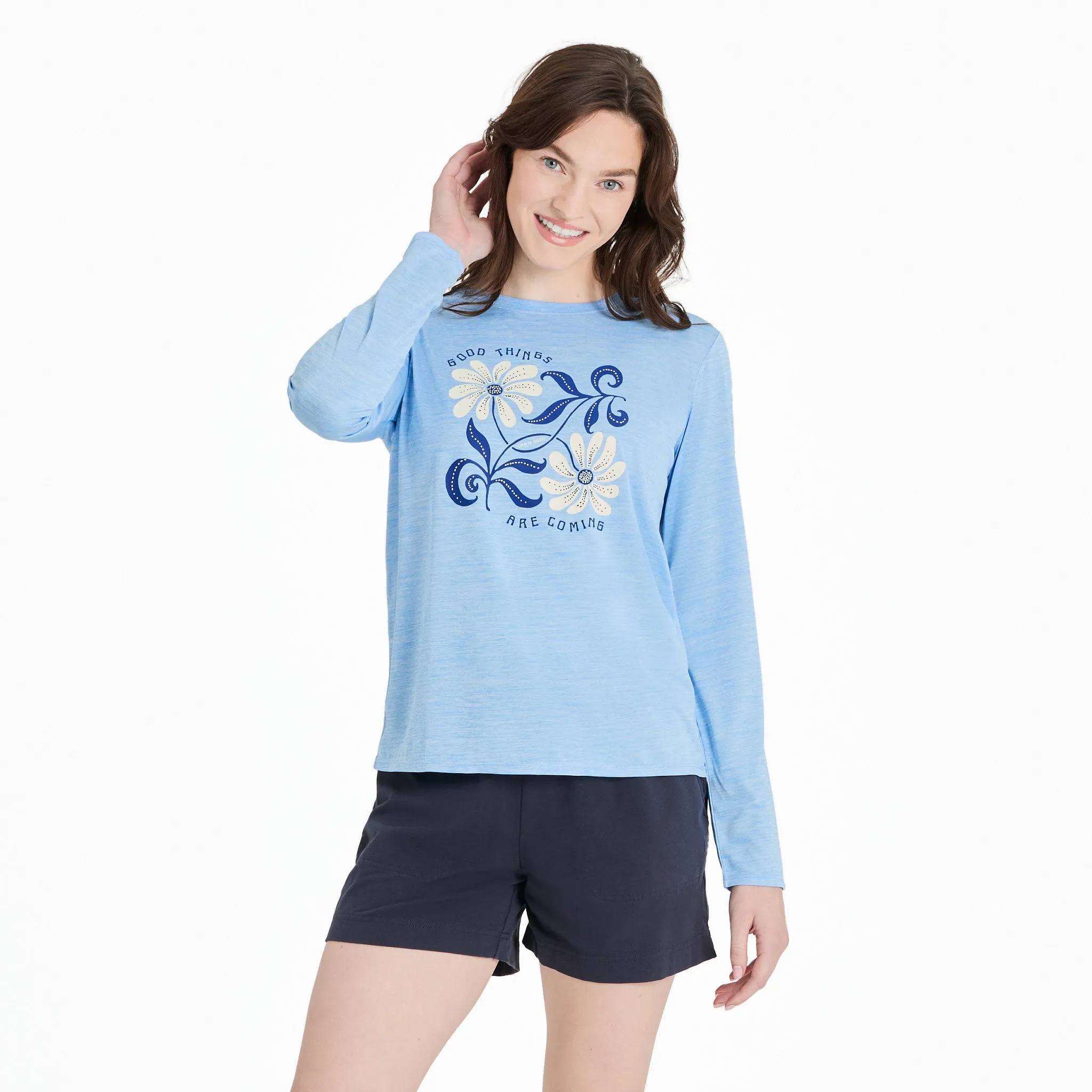 Women's Good Things are Coming Daisies Long Sleeve Sun Crusher Tee sold by Life is Good