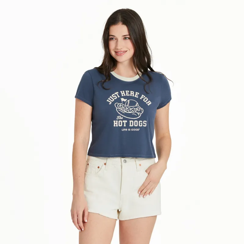 Women's Here for the Hot Dogs Baseball Crusher-LITE Shrunken Tee sold by Life is Good