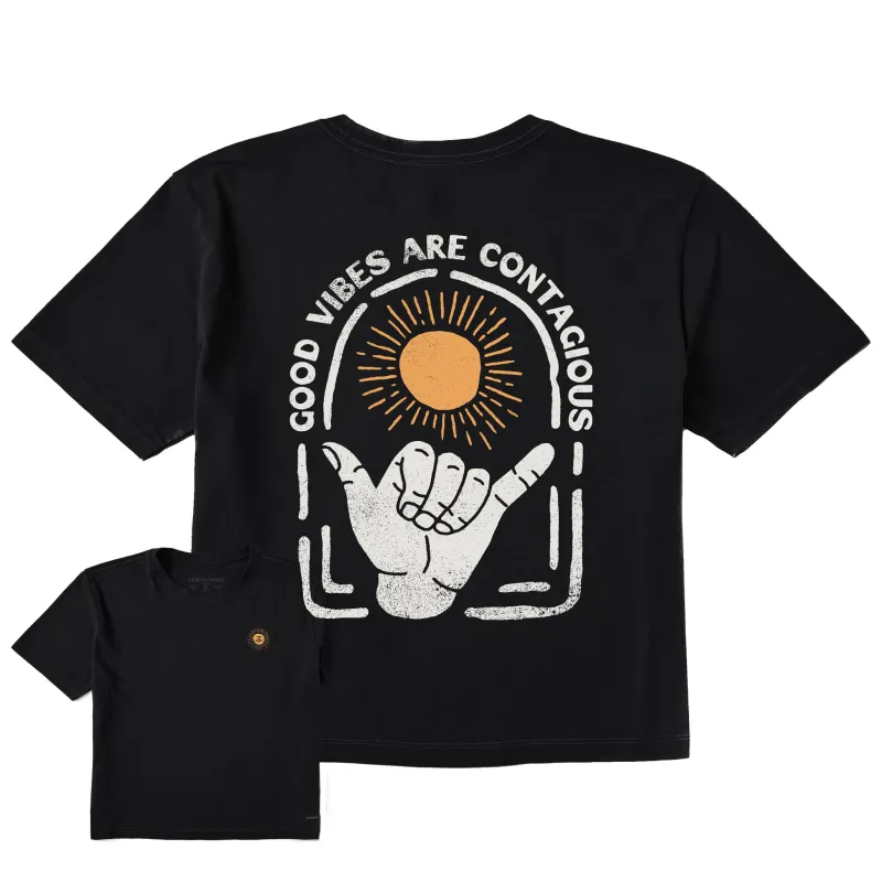 Women's Good Vibes are Contagious Hang Loose Short Sleeve Crusher Boxy Tee sold by Life is Good