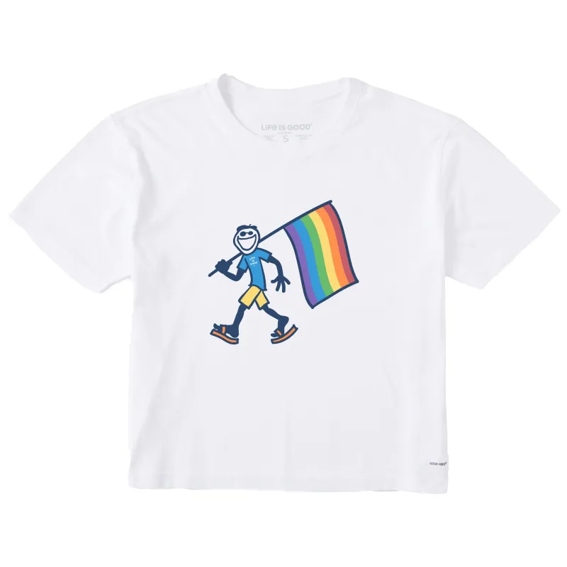 Women's Jake Carrying Pride Flag Short Sleeve Crusher Boxy Tee sold by Life is Good