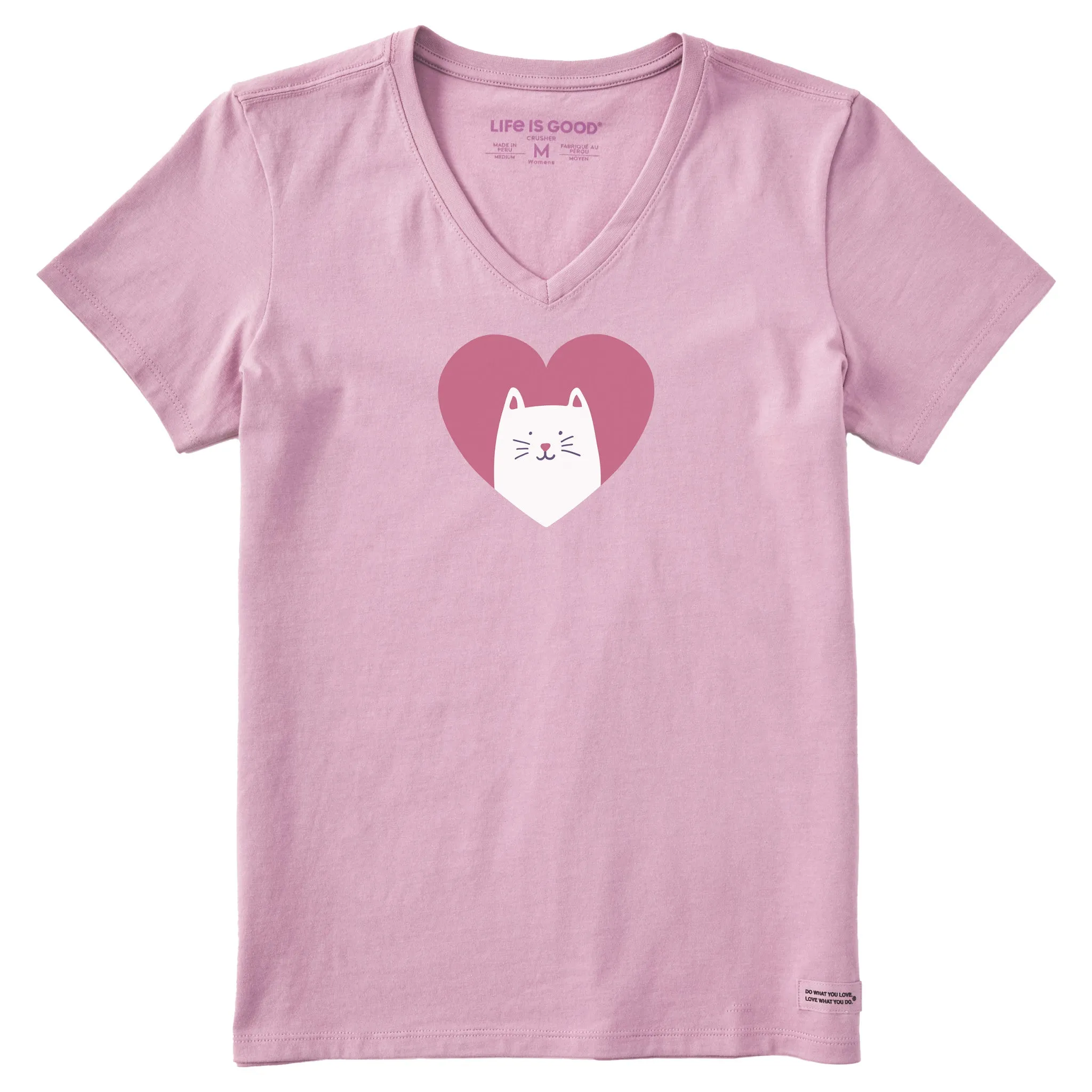 Women's Heart Cat Short Sleeve Crusher Vee sold by Life is Good