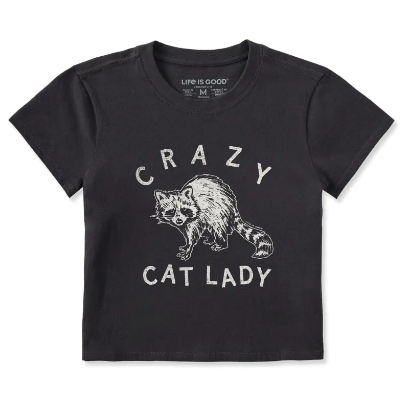 Women's Crazy Cat Lady Raccoon Crusher-LITE Shrunken Tee sold by Life is Good
