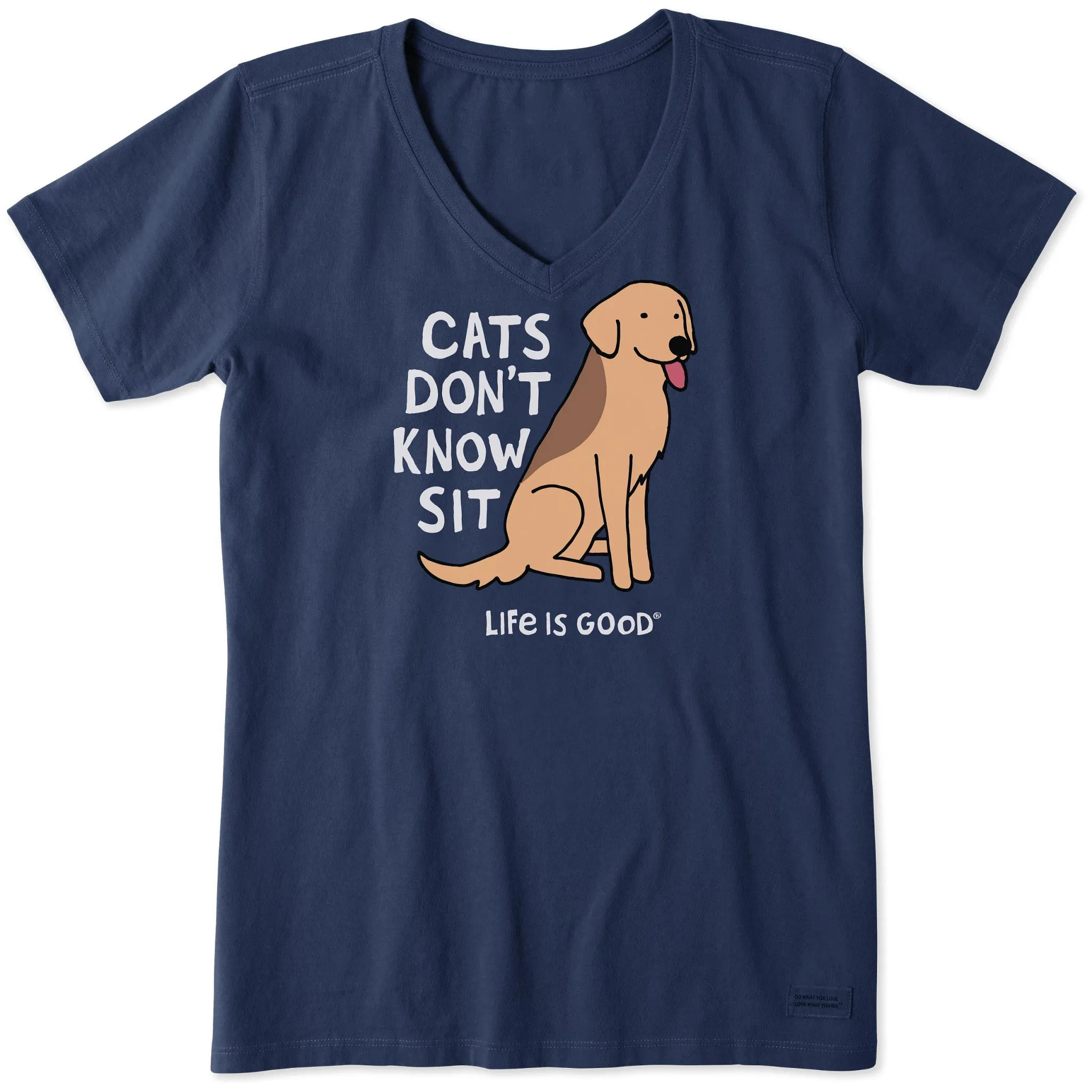 Women's Cats Don't Know Sit Short Sleeve Crusher Vee sold by Life is Good