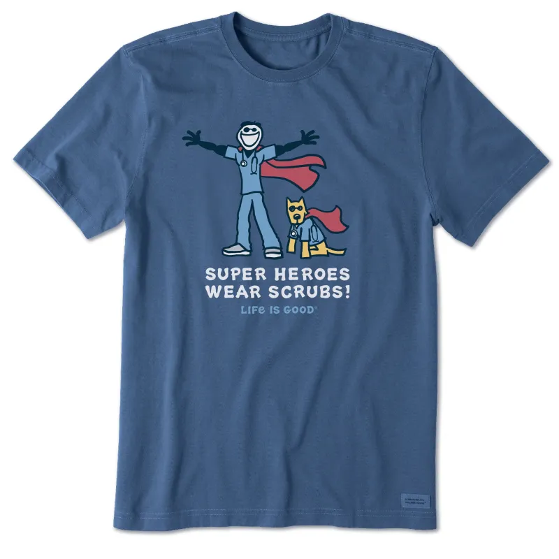 Men's Jake and Rocket Super Heroes Wear Scrubs Short Sleeve Crusher Tee sold by Life is Good
