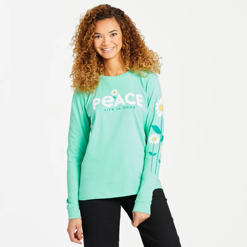 Women's Peace Daisies Long Sleeve Crusher Tee sold by Life is Good