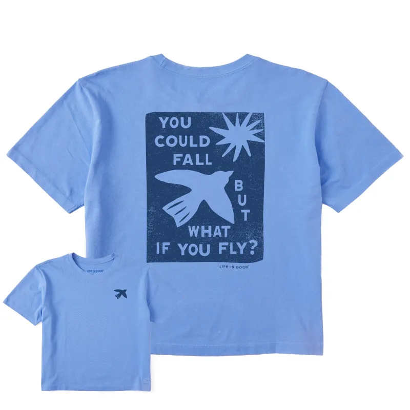 Women's But What if You Fly? Short Sleeve Crusher Boxy Tee sold by Life is Good