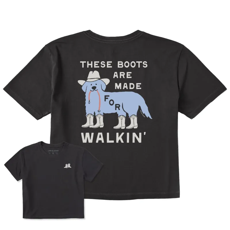 Women's These Boots are Made for Walkin Dog Short Sleeve Crusher Boxy Tee sold by Life is Good