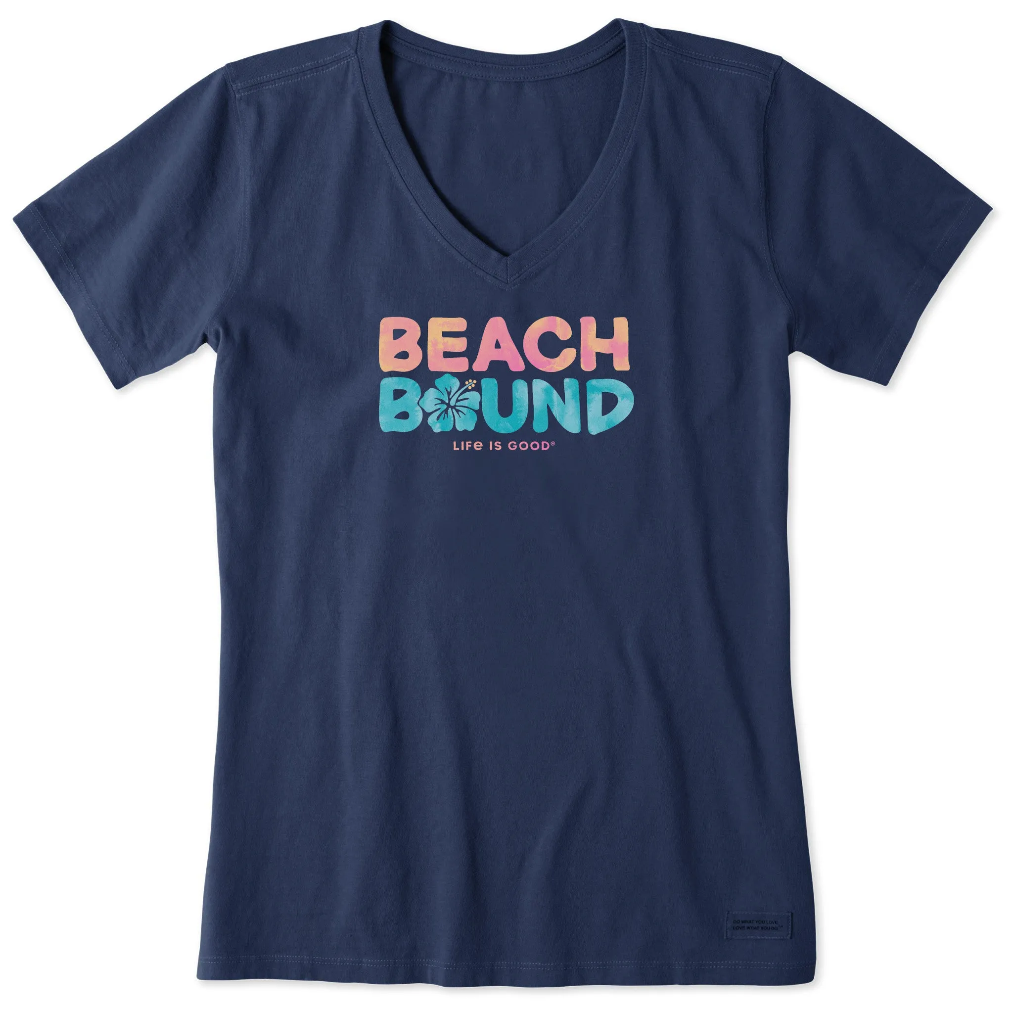 Women's Wordsmith Beach Bound Hibiscus Short Sleeve Vee sold by Life is Good