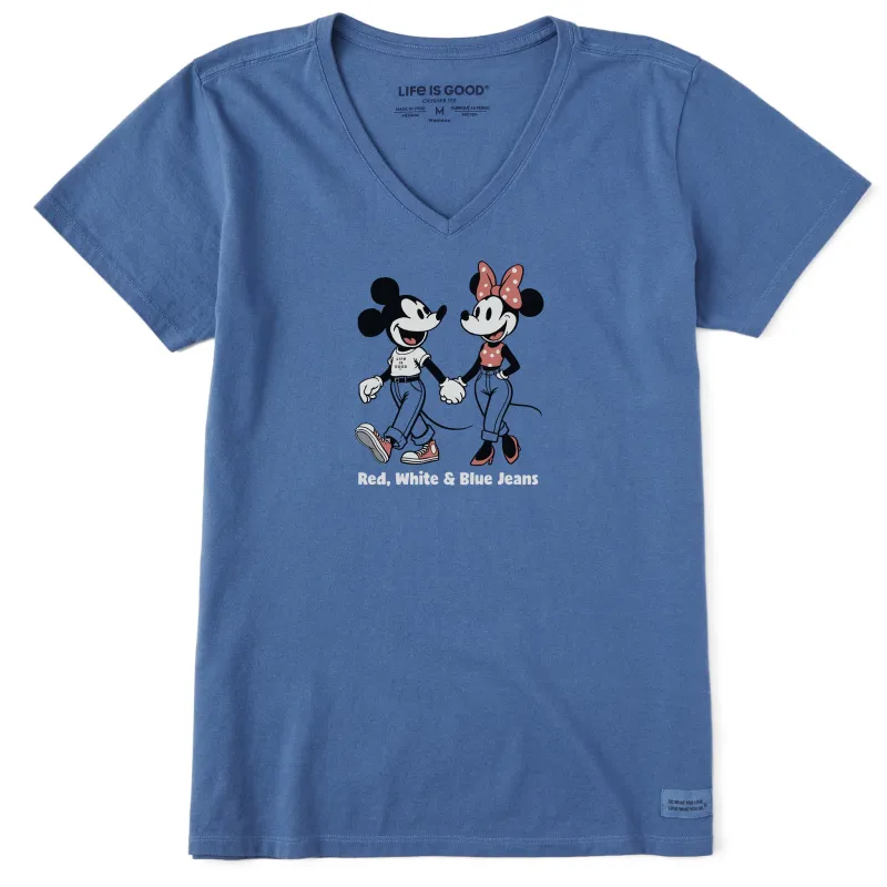 Women's Red White and Blue Jeans Short Sleeve Vee sold by Life is Good