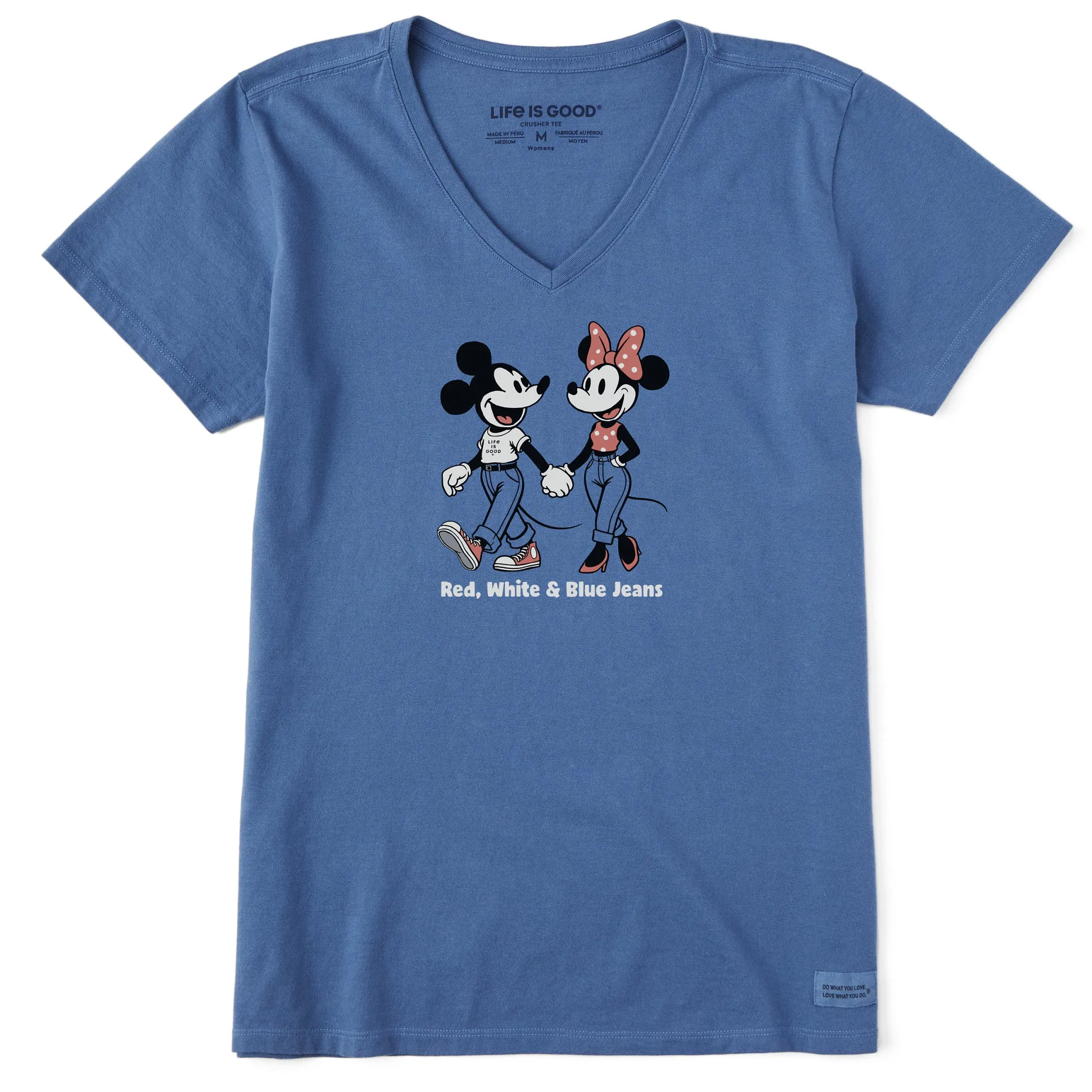 Women's Red White and Blue Jeans Short Sleeve Vee sold by Life is Good