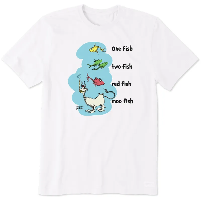 Men's One Fish Two Fish Red Fish Moo Fish Short Sleeve Tee sold by Life is Good