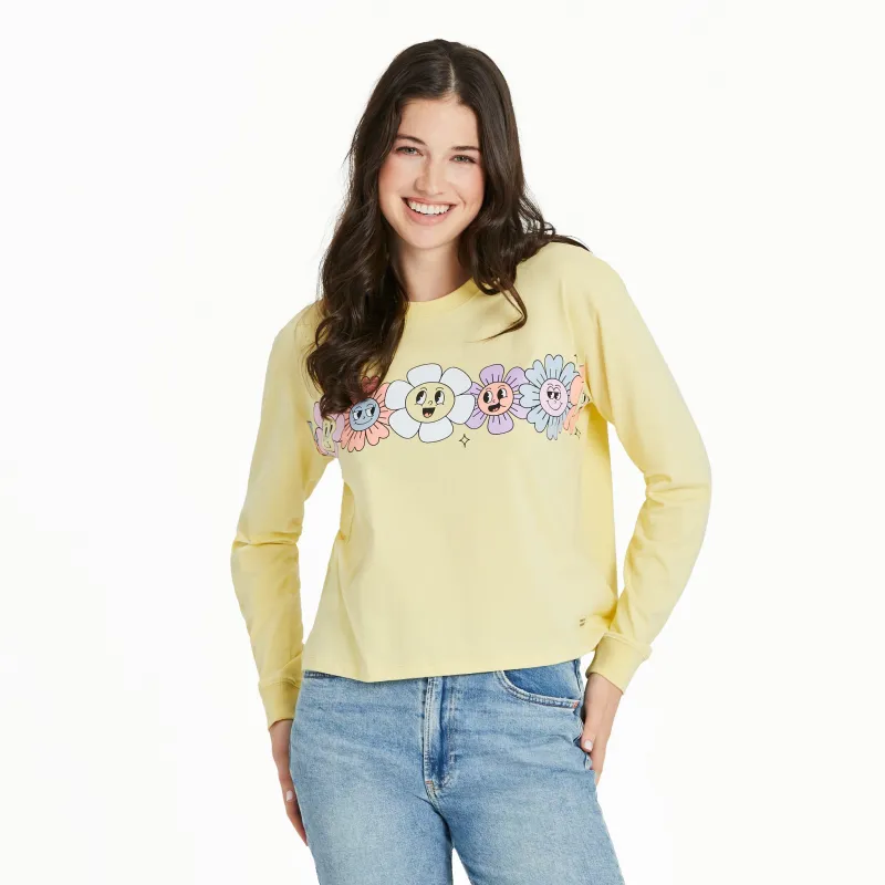 Women's Happy Go Lucky Flowers Long Sleeve Crusher Boxy Tee sold by Life is Good