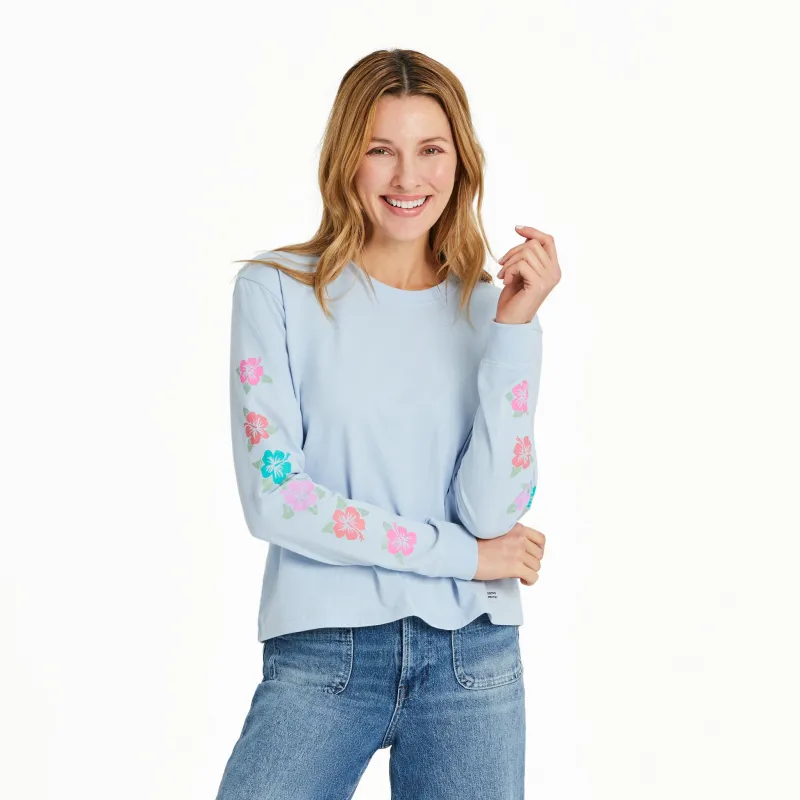 Women's Hibiscus Paradise Long Sleeve Crusher Boxy Tee sold by Life is Good