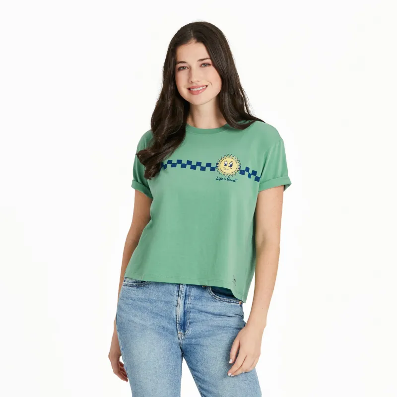 Women's Here Comes The Sun Skateboarding Short Sleeve Crusher Boxy Tee sold by Life is Good