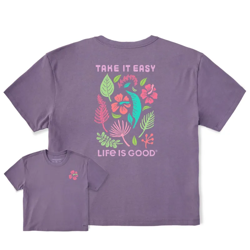 Women's Take it Easy Beach Flowers Short Sleeve Crusher Boxy Tee sold by Life is Good