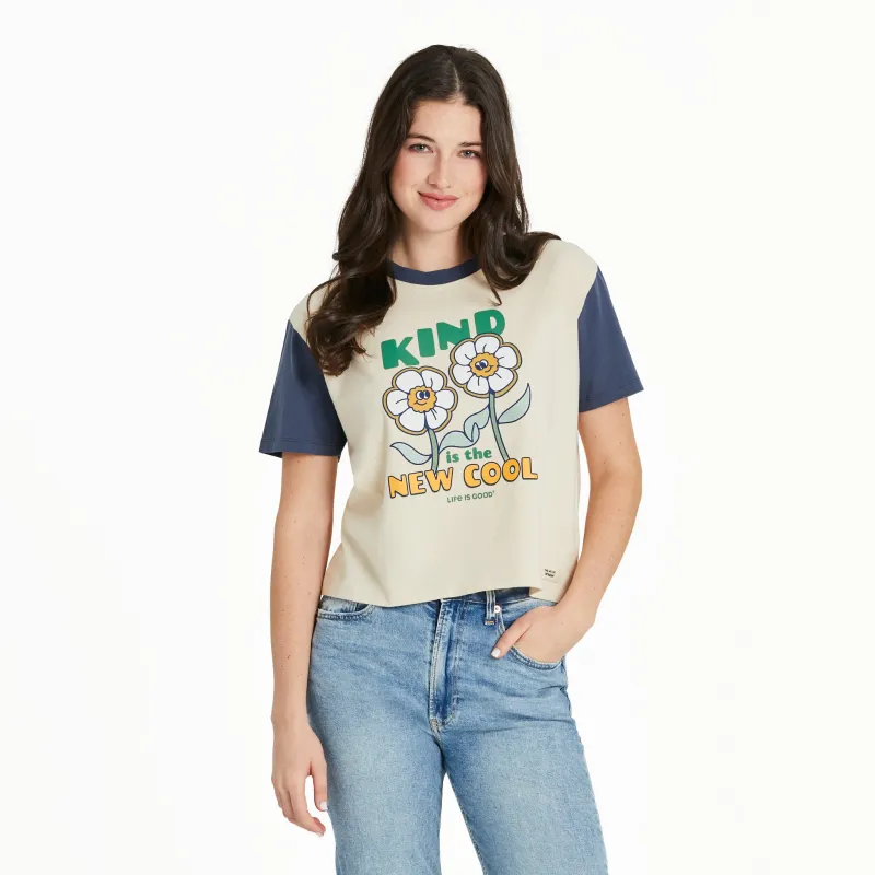 Women's Kind is the New Cool Flowers Short Sleeve Crusher Boxy Tee made by Life is Good