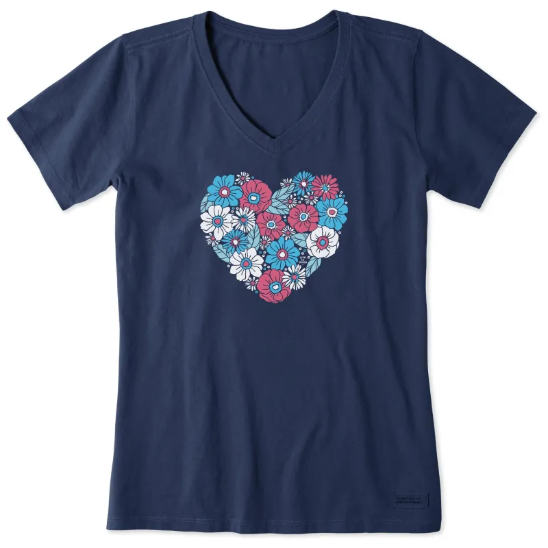 Women's American Flower Heart Short Sleeve Vee sold by Life is Good